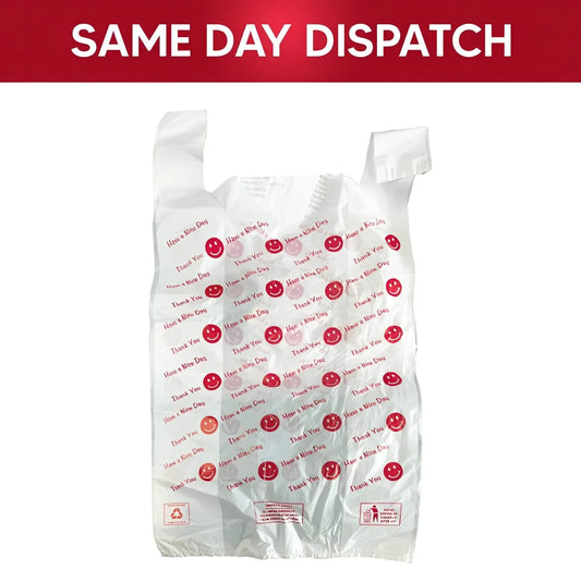 Thank You Have A Nice Day Printed Plastic Vest Carrier Bags 11 x 17 x 19" 22mu