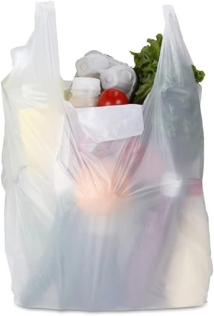 Vest Carrier Bags Biodegradable White Supermarket Plastic Carry Bags - Select Size
