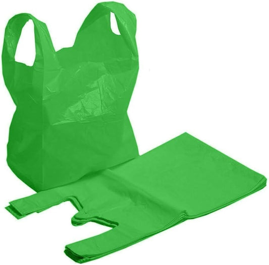 Vest Carrier Bags Biodegradable Green Supermarket Plastic Carry Bags - 11" x 17" x 21" , 18mu