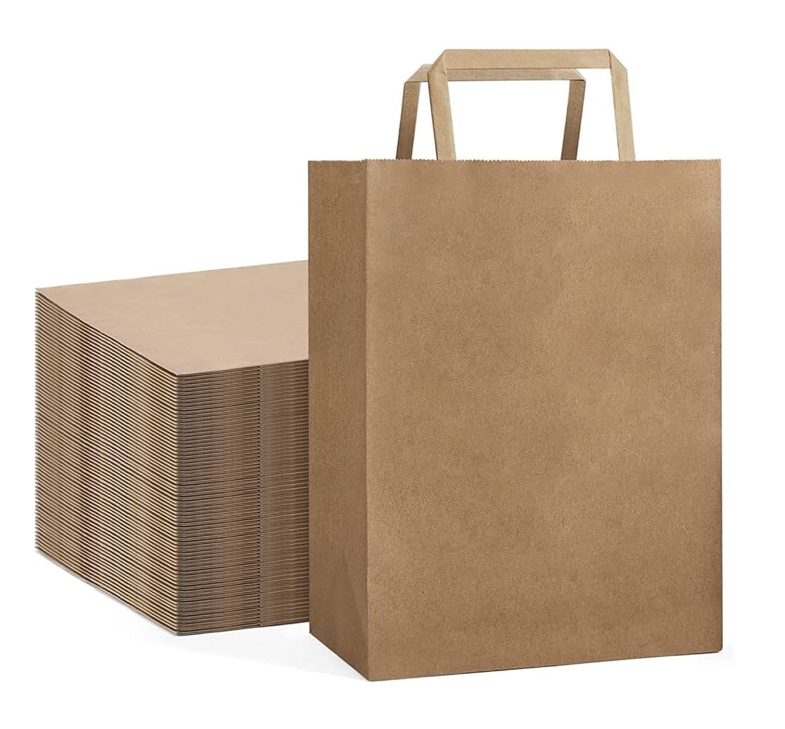 Brown Paper Bags with Flat Handle Kraft Shopping Carrier Bags - S / M / L / XL Sizes Available