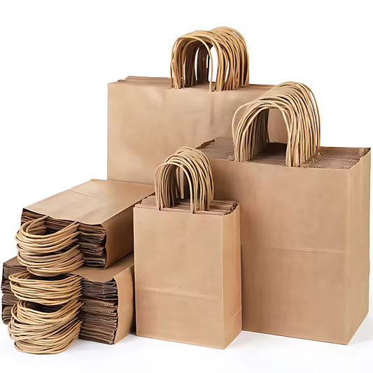 Twisted Handle Paper Carrier Bags Brown Kraft Shopping Bags S / M / L / XL / XXL Sizes