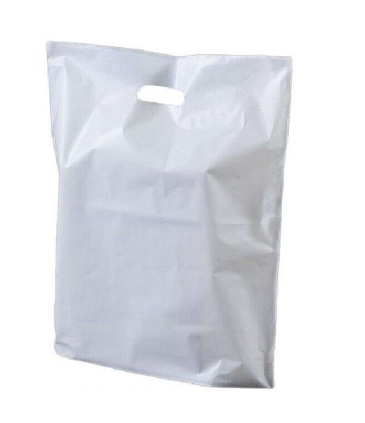 White Patch Handle Bags Reusable Plastic Carrier Bags for Supermarket - 10" x 12" x 4"