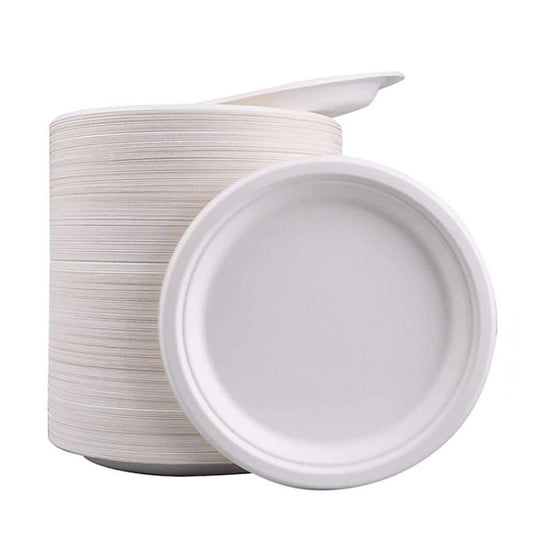 White Biodegradable Bagasse Paper Plates - 10" (26cm)