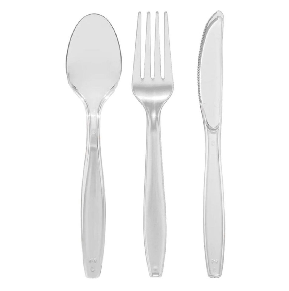 Heavy Duty Reusable Cutlery Clear Plastic Forks, Spoons, Knives (Tithe)