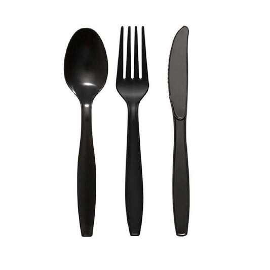 Heavy Duty Reusable Cutlery Black Plastic Forks, Spoons, Knives  (Tithe)