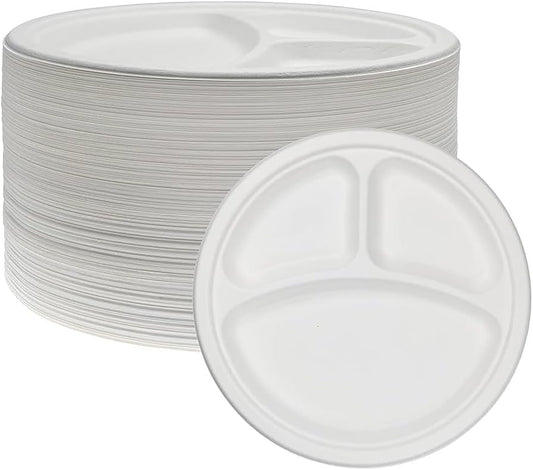 3 Compartment Plastic Plates Reusable Plastic Dinner Section Plate - 10" (26cm)