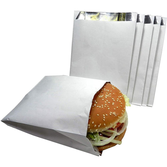 500 x Foil Lined Nan Paper Bags for Food Sandwich Nan Bread - 7" x 9" x 12"