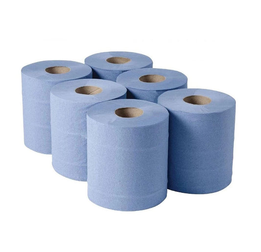 Centre Feed Wipes Blue Embossed Tissue Hand Towels Rolls - 180mm x 120m, 2Ply