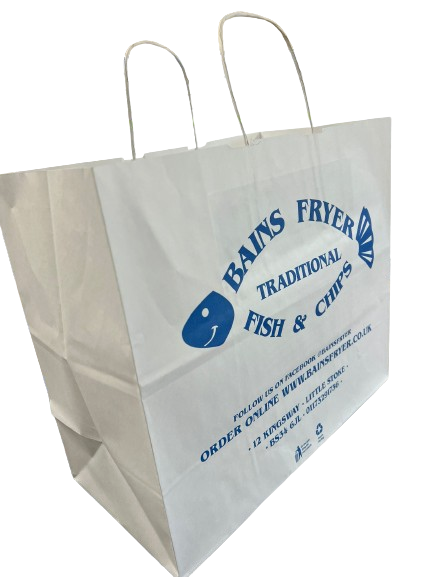 250 x Fish & Chips Takeaway Paper Bags with Handles 35cm x 30cm x 17cm