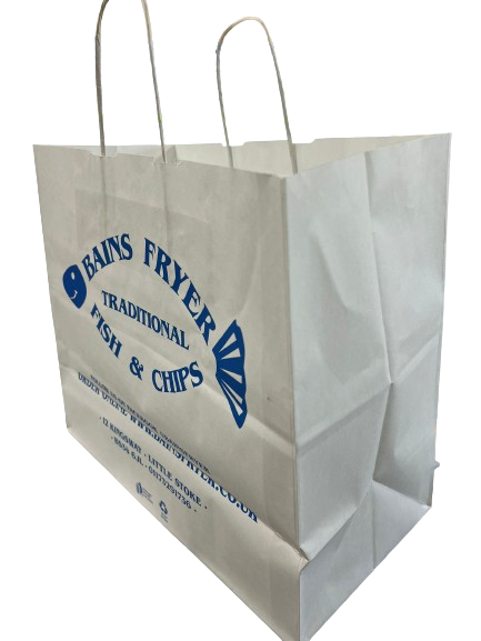 250 x Fish & Chips Takeaway Paper Bags with Handles 35cm x 30cm x 17cm