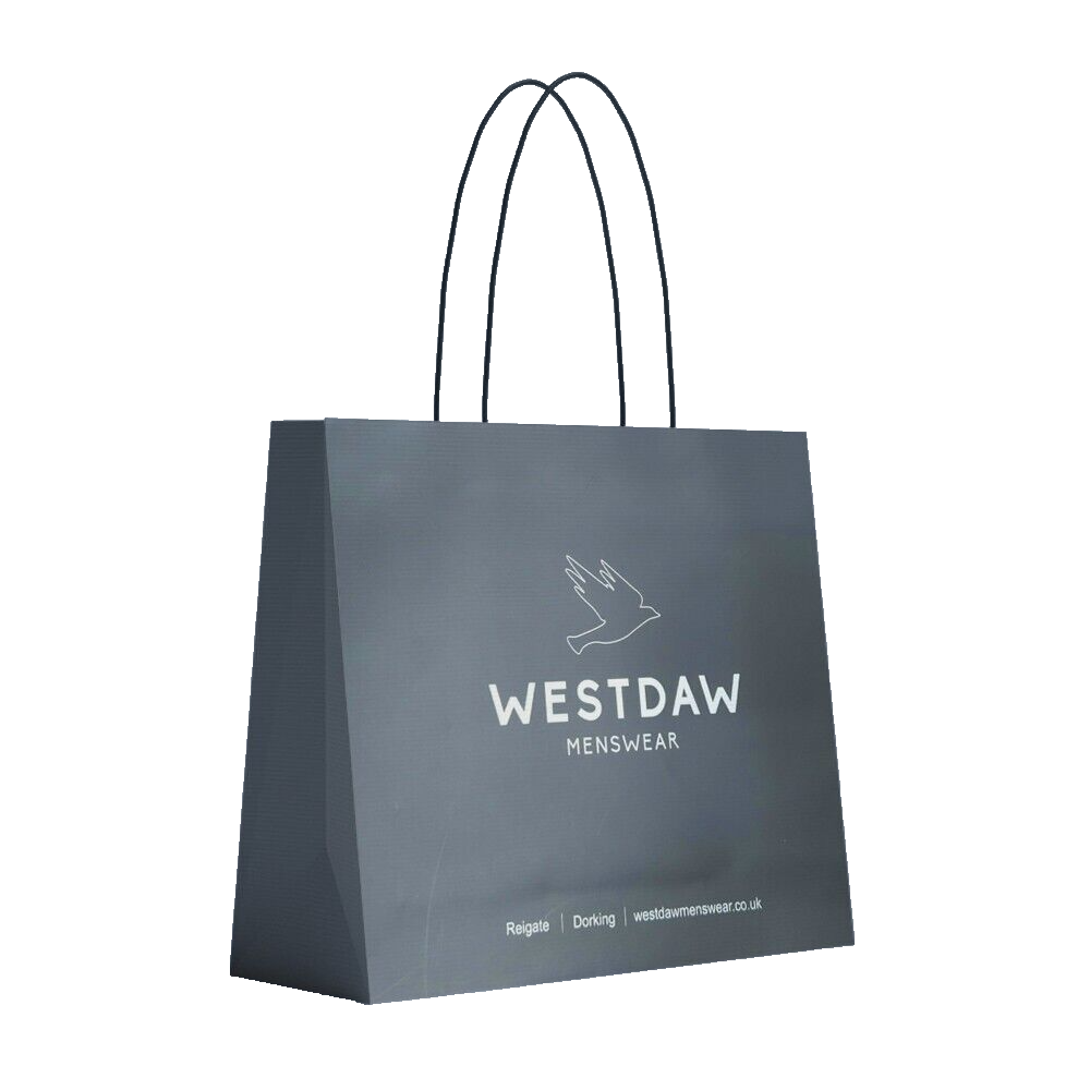 100 x Clothes Paper Bags with Rope Handles Westdaw Mens Wear 40cm x 32cm x 10cm