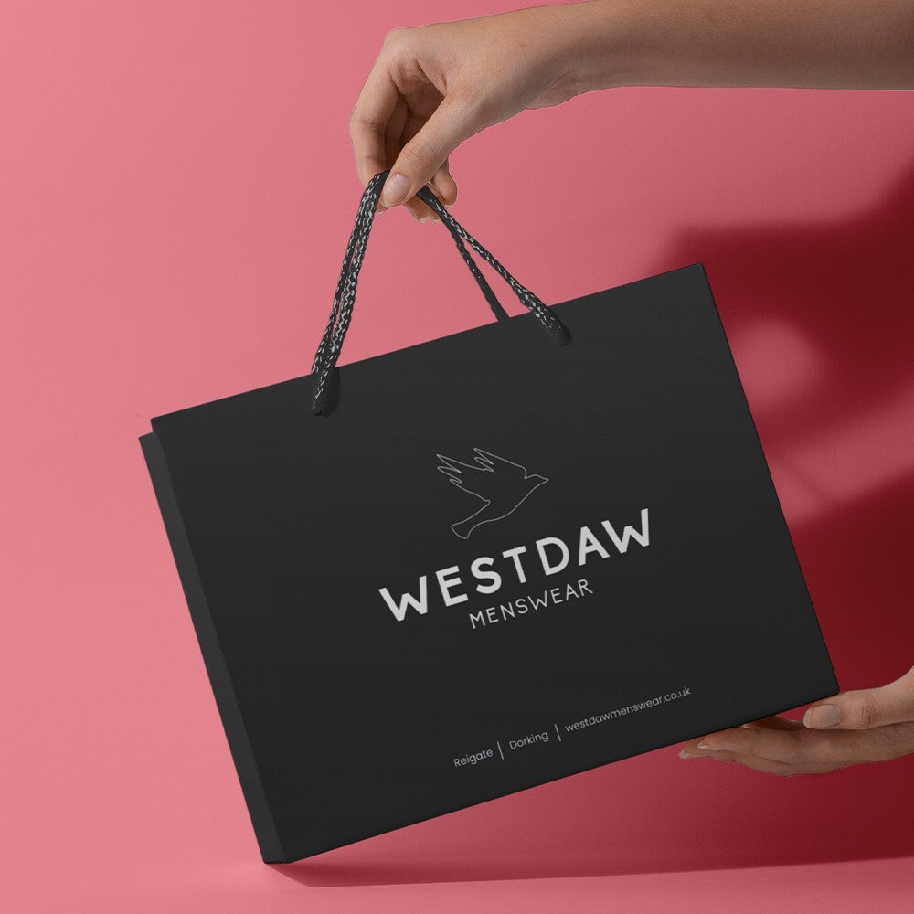 100 x Clothes Paper Bags with Rope Handles Westdaw Mens Wear 40cm x 32cm x 10cm