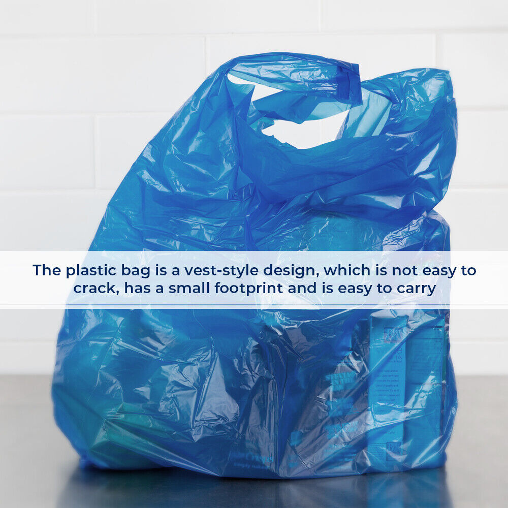 Plastic Vest Style Carrier Bags 11" x 17" x 21" 14mu Blue Reusable Carry Bag