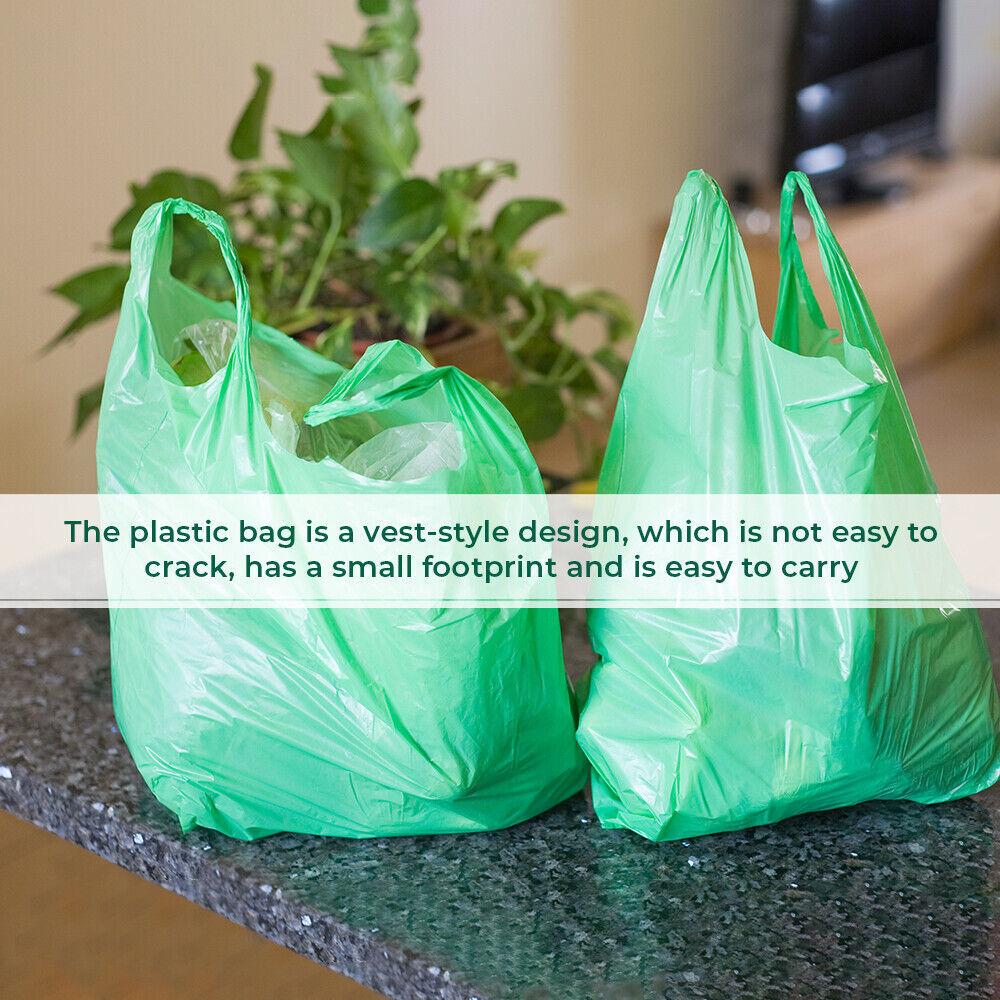 Plastic Vest Style Carrier Bags 11" x 17" x 21" 18mu Green Reusable Carry Bag