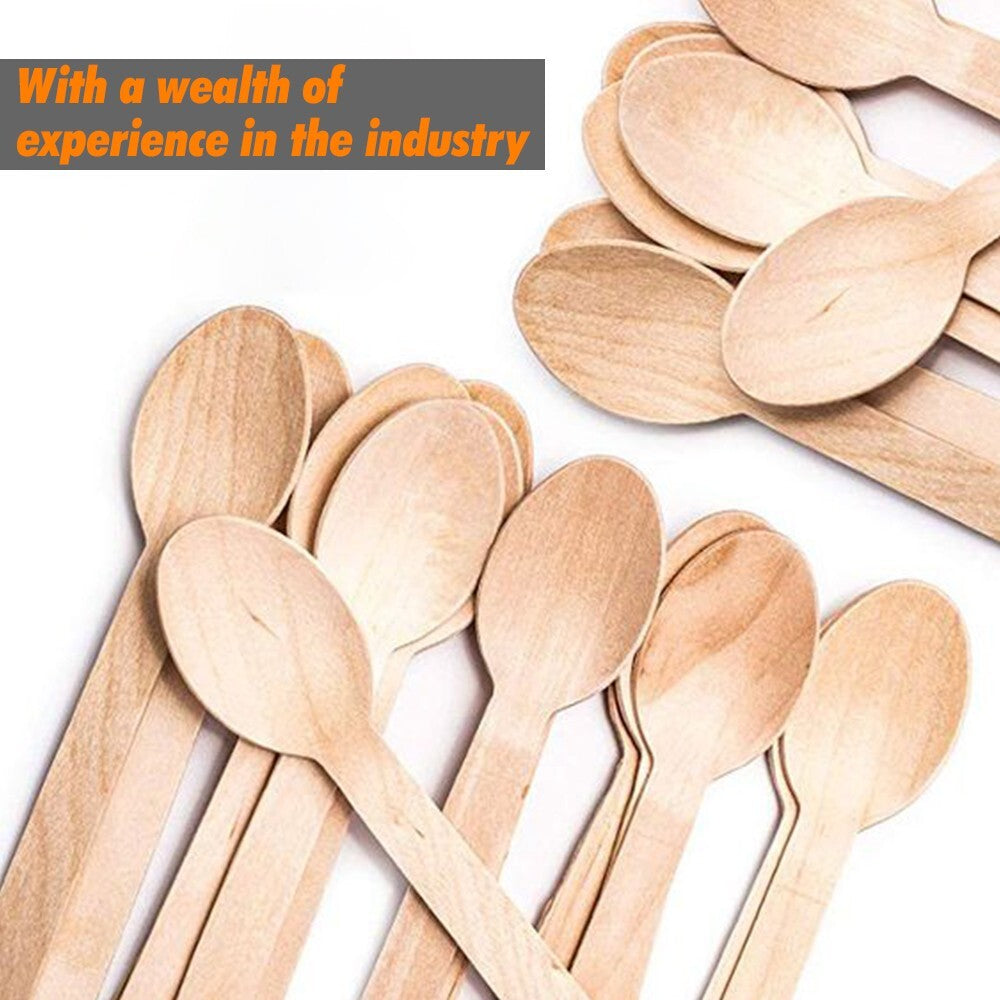 200 x Disposable Wooden Spoons Birchwood Cutlery Set for Party Catering Weddings