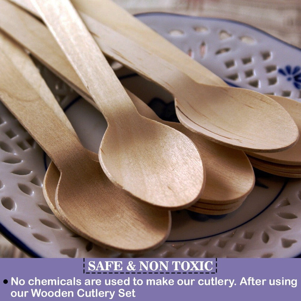 200 x Disposable Wooden Spoons Birchwood Cutlery Set for Party Catering Weddings