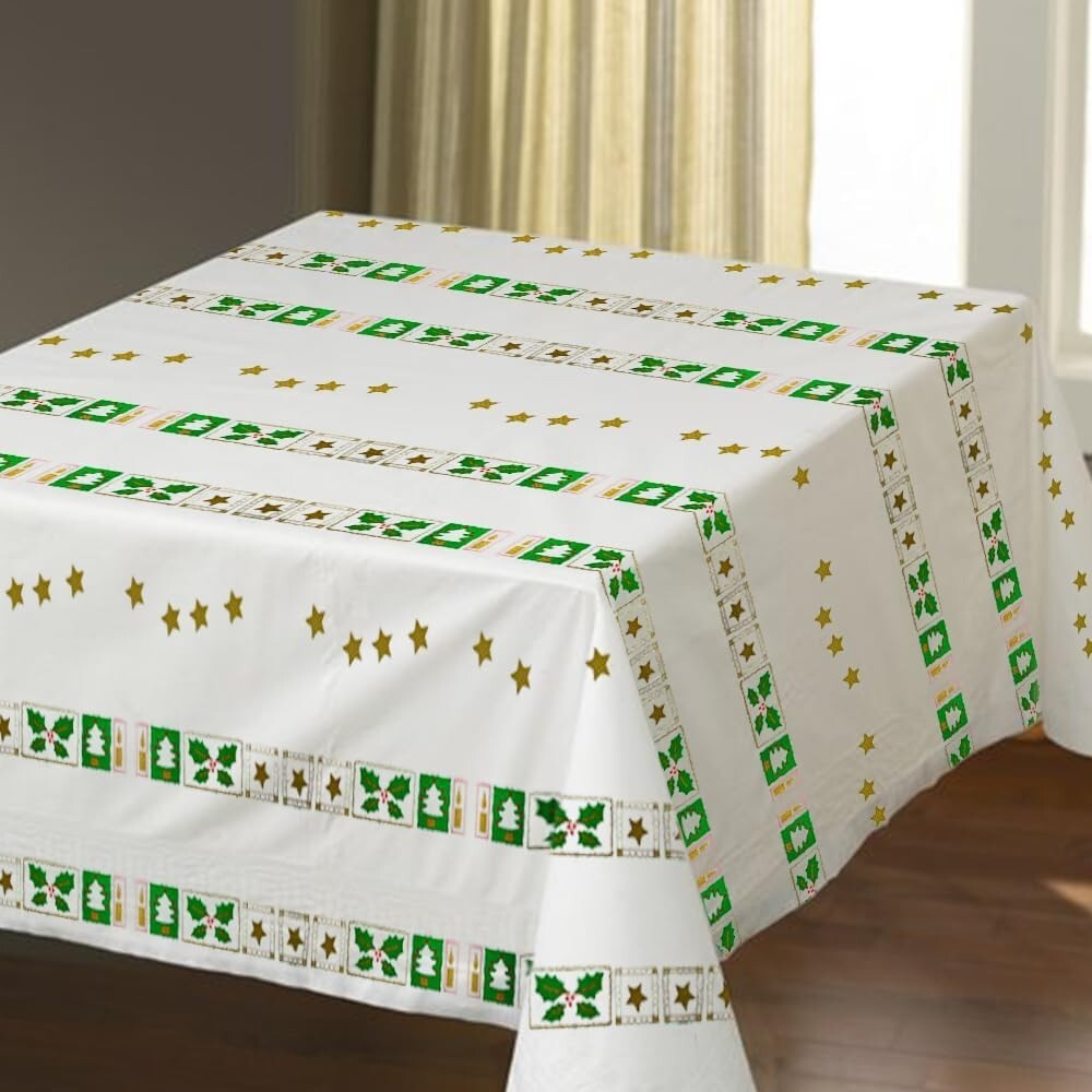 Christmas Paper Table Cloth White Tree Star Printed Disposable Square 90cm Table