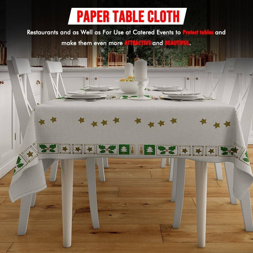 Christmas Paper Table Cloth White Tree Star Printed Disposable Square 90cm Table