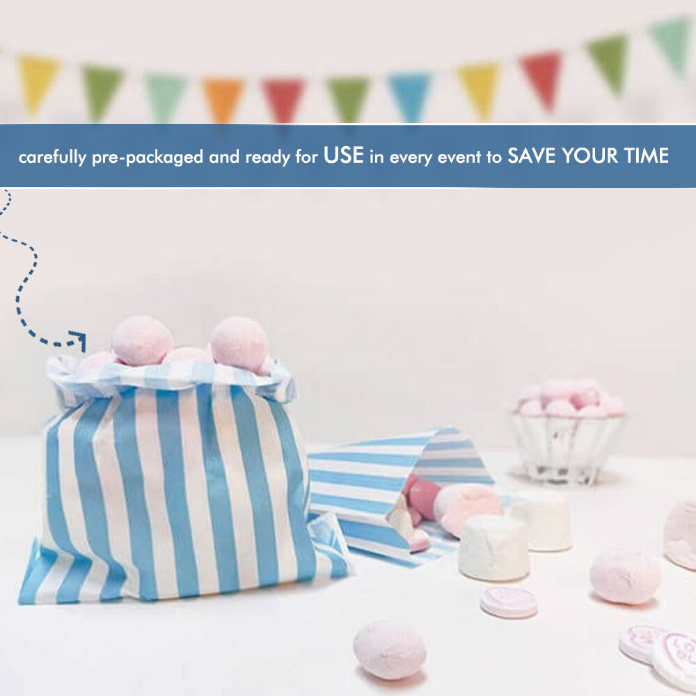 100 x Candy Paper Bags Striped Sweets Treats Parties Birthday Wedding 7" x 9"