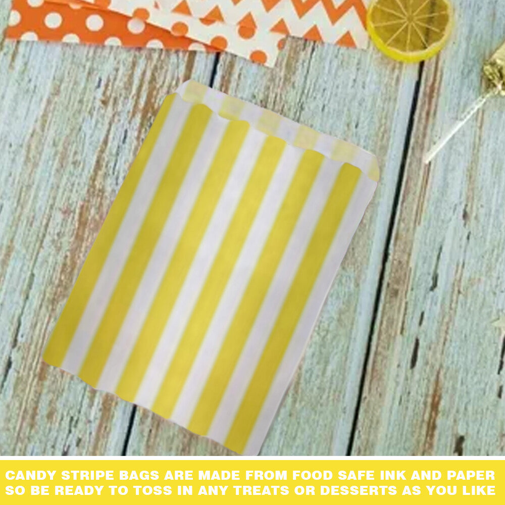 100 x Candy Paper Bags Striped Sweets Treats Parties Birthday Wedding 7" x 9"