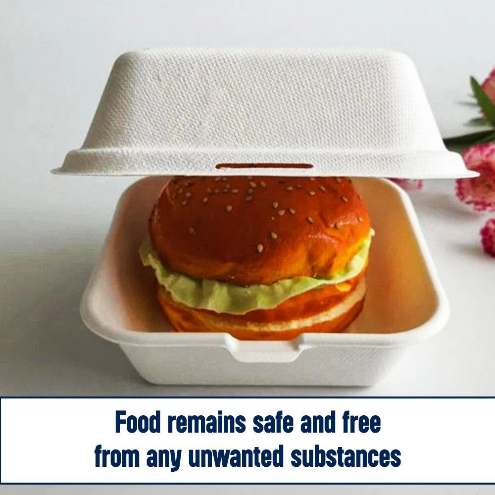 100 x Burger Boxes 6" (450ml) Biodegradable Bagasse Takeaway Container