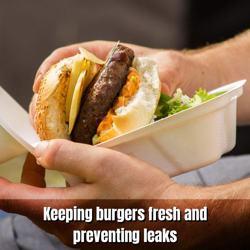 50 x Burger Boxes 6" (450ml) Biodegradable Bagasse Takeaway Container