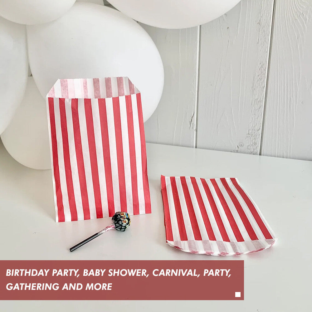 100 x Candy Paper Bags Striped Sweets Treats Parties Birthday Wedding 5" x 7"