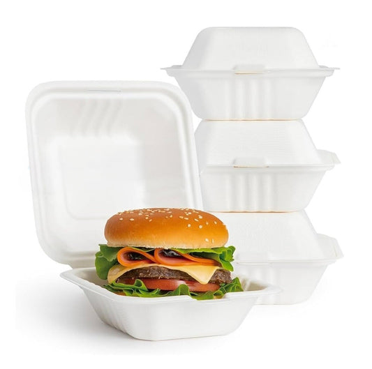 1000 x Burger Boxes 6" (450ml) Biodegradable Bagasse Takeaway Container