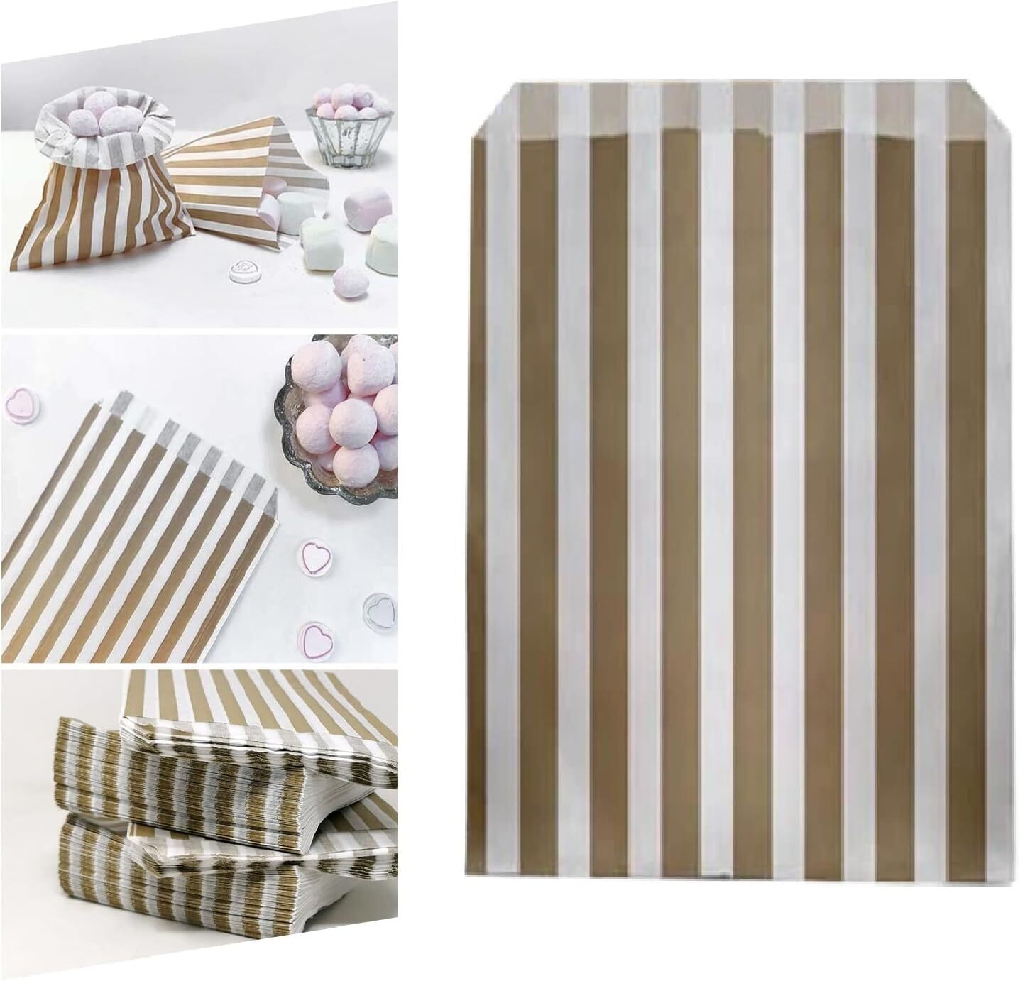 100 x Candy Paper Bags Striped Sweets Treats Parties Birthday Wedding 5" x 7"