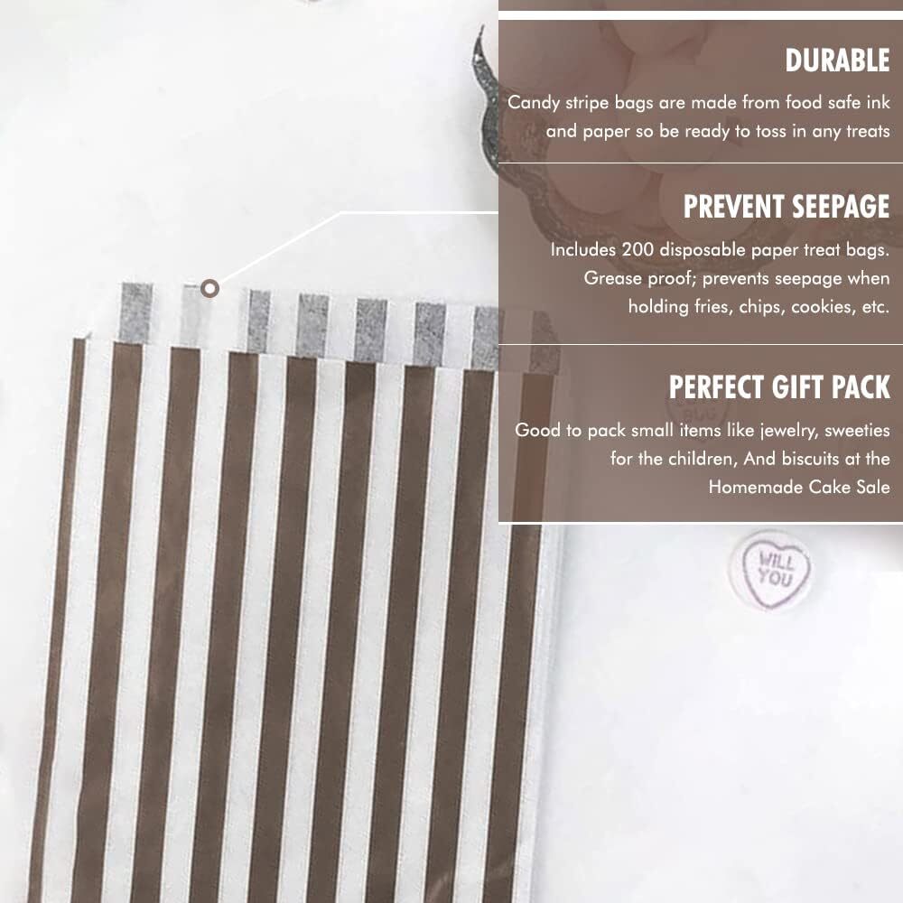 100 x Candy Paper Bags Striped Sweets Treats Parties Birthday Wedding 5" x 7"