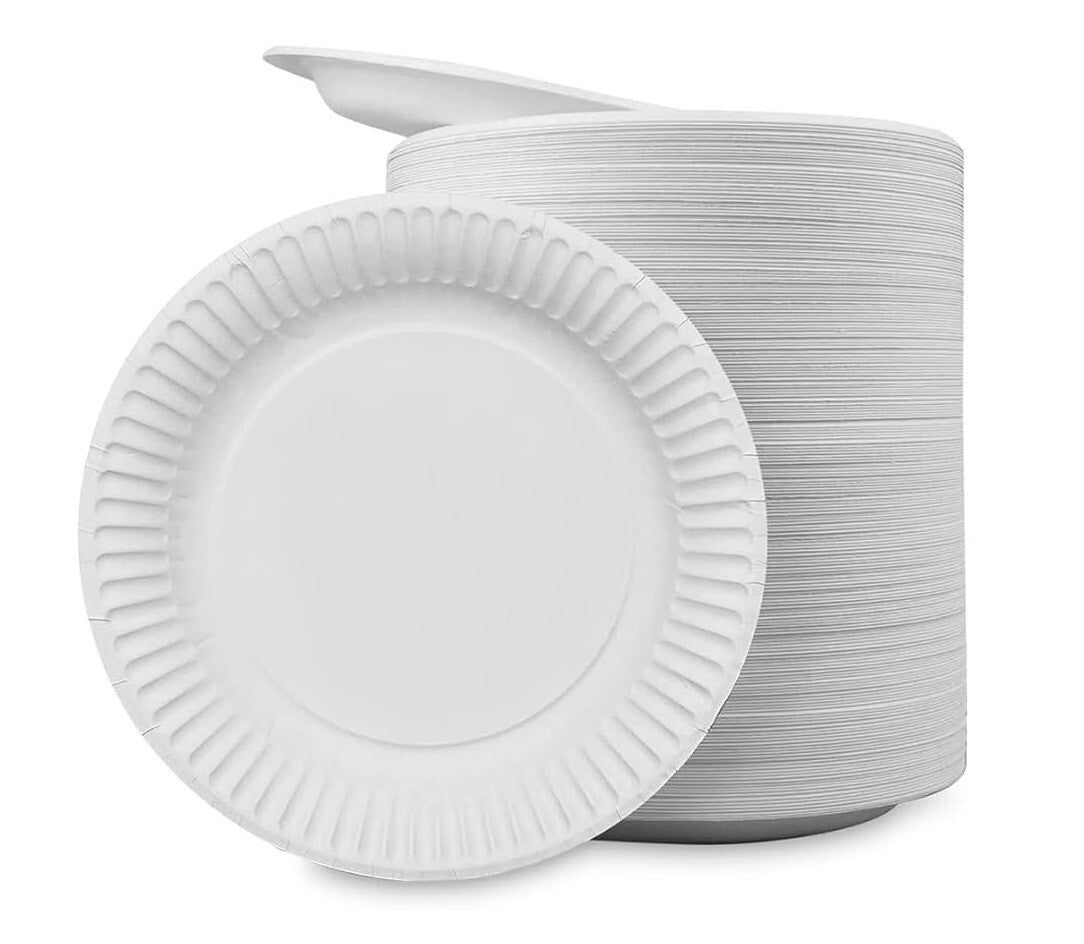 1000 x White Paper Plates 9" (23cm) Disposable Dishes for Catering Supply