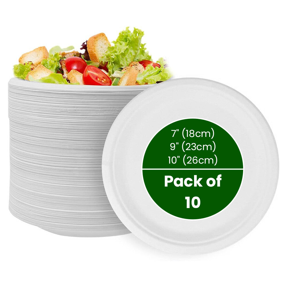 500 x Bagasse Paper Plates 7 / 9 / 10 Inch White Biodegradable Sugarcane Dishes