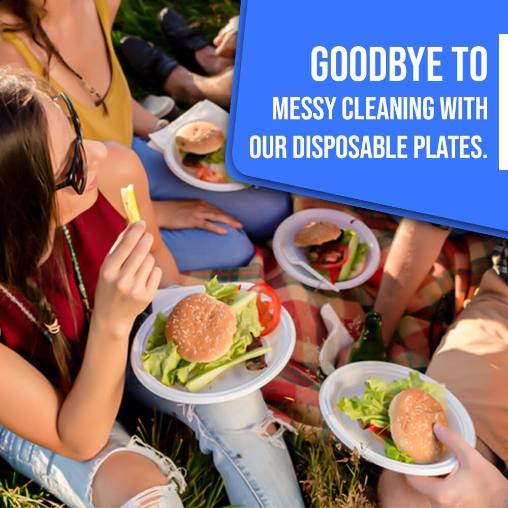 500 x Bagasse Paper Plates 7 / 9 / 10 Inch White Biodegradable Sugarcane Dishes