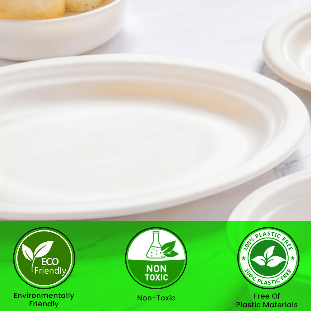 500 x Bagasse Paper Plates 7 / 9 / 10 Inch White Biodegradable Sugarcane Dishes