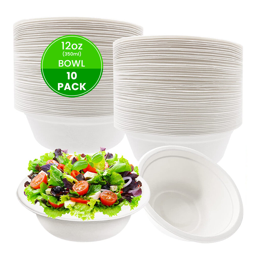50 x Bagasse Party Bowls 6oz & 12oz White Sugarcane Fiber Biodegradable Bowls