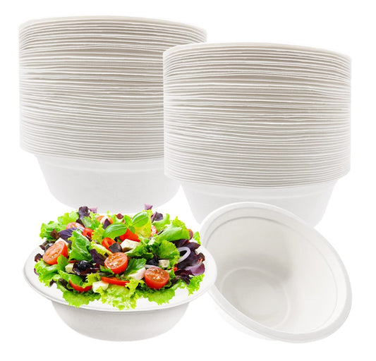 10 x Bagasse Party Bowls 6oz White Sugarcane Fiber Biodegradable Bowls