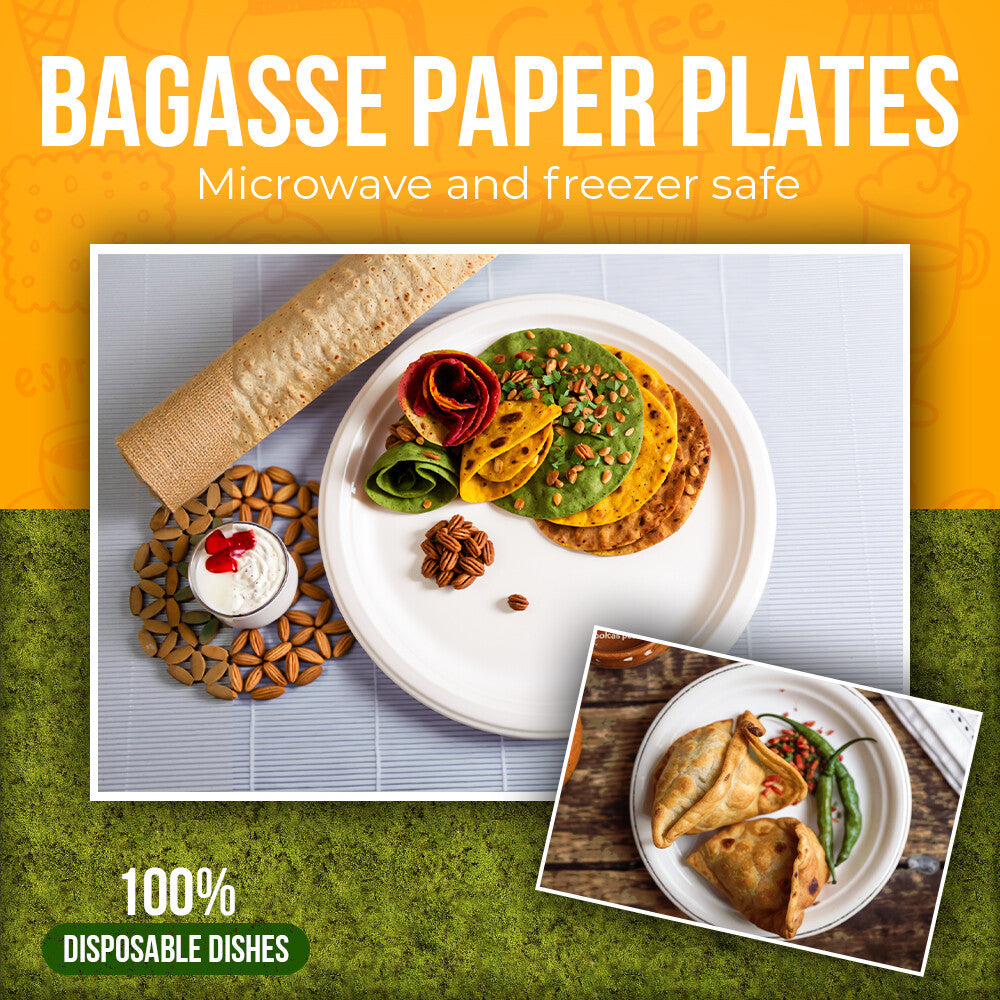 500 x Bagasse Paper Plates 7 / 9 / 10 Inch White Biodegradable Sugarcane Dishes
