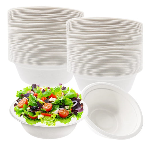 100 x Bagasse Party Bowls 6oz & 12oz White Sugarcane Fiber Biodegradable Bowls
