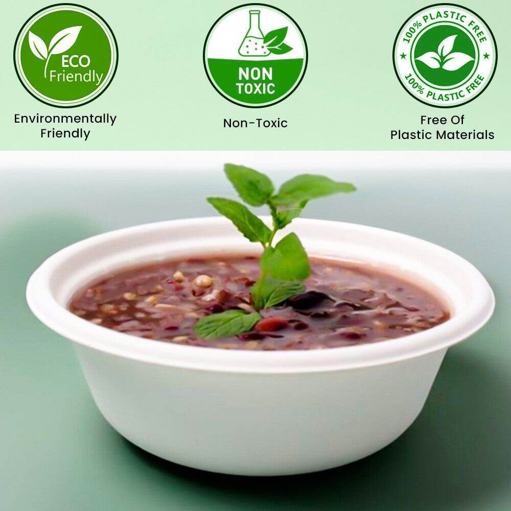 100 x Bagasse Party Bowls 6oz & 12oz White Sugarcane Fiber Biodegradable Bowls
