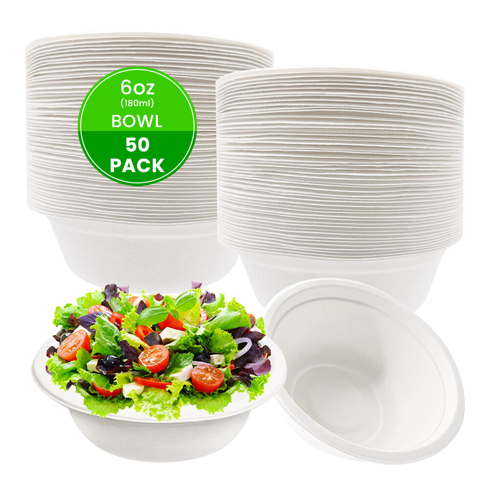 200 x Bagasse Party Bowls 6oz & 12oz White Sugarcane Fiber Biodegradable Bowls