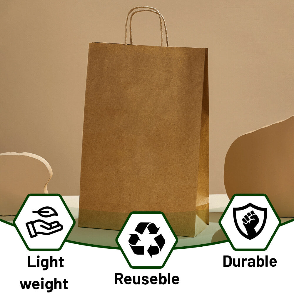Kraft Paper Bags with Handle XS to XXL Brown Twisted Handle Paper Carrier Bags