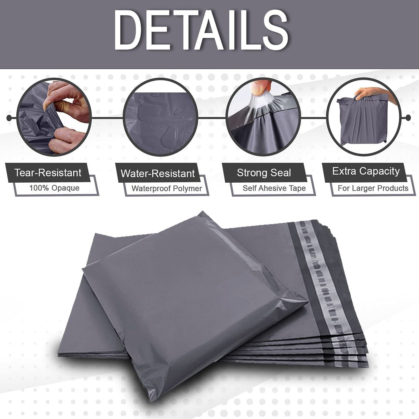 100 x Grey Mixed Size Mailing Bags 6 x 9, 9 x 12, 12 x 16, 14 x 21  (25pcs Each)