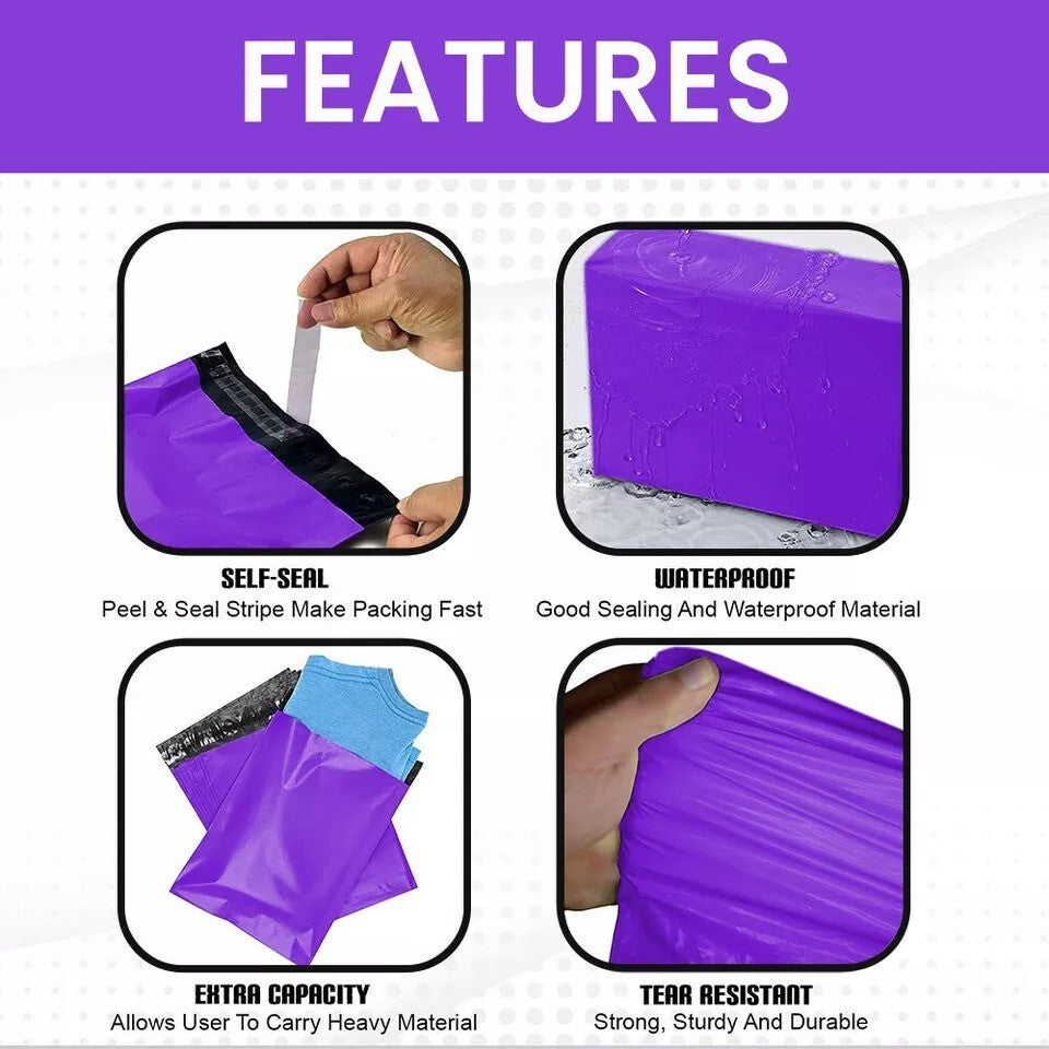 60 x Purple Mixed Size Mailing Bag 6.5x9, 9x12, 10x14, 12x16 (15pcs Each Size)