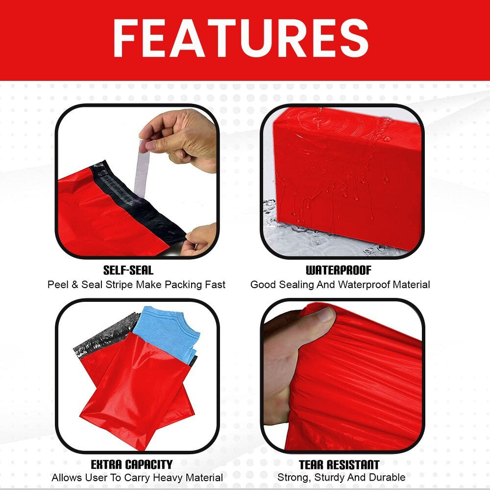 60 Red Mixed Size Mailing Bag 6 x 9, 9 x 12, 10 x 14, 12 x 16 (Each Size 15pcs)
