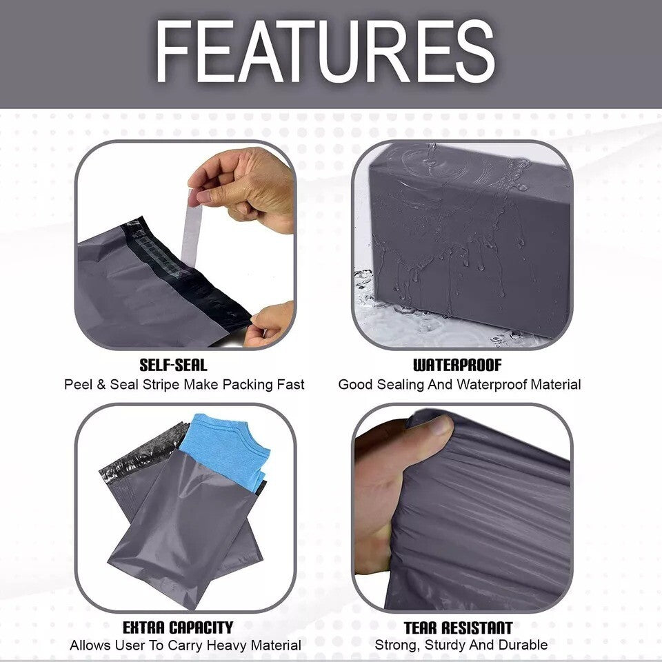 Grey Mailing Bags Self Seal Polythene Postal Postage Parcel Mailer - 13" x 19"