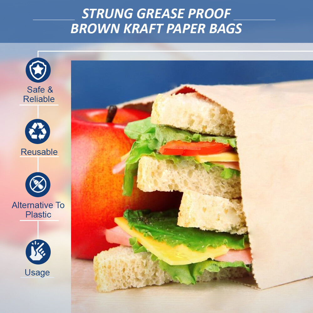 Kraft Food Paper Bags 7" x 7" Brown / White Strung Food Bags for Takeaway