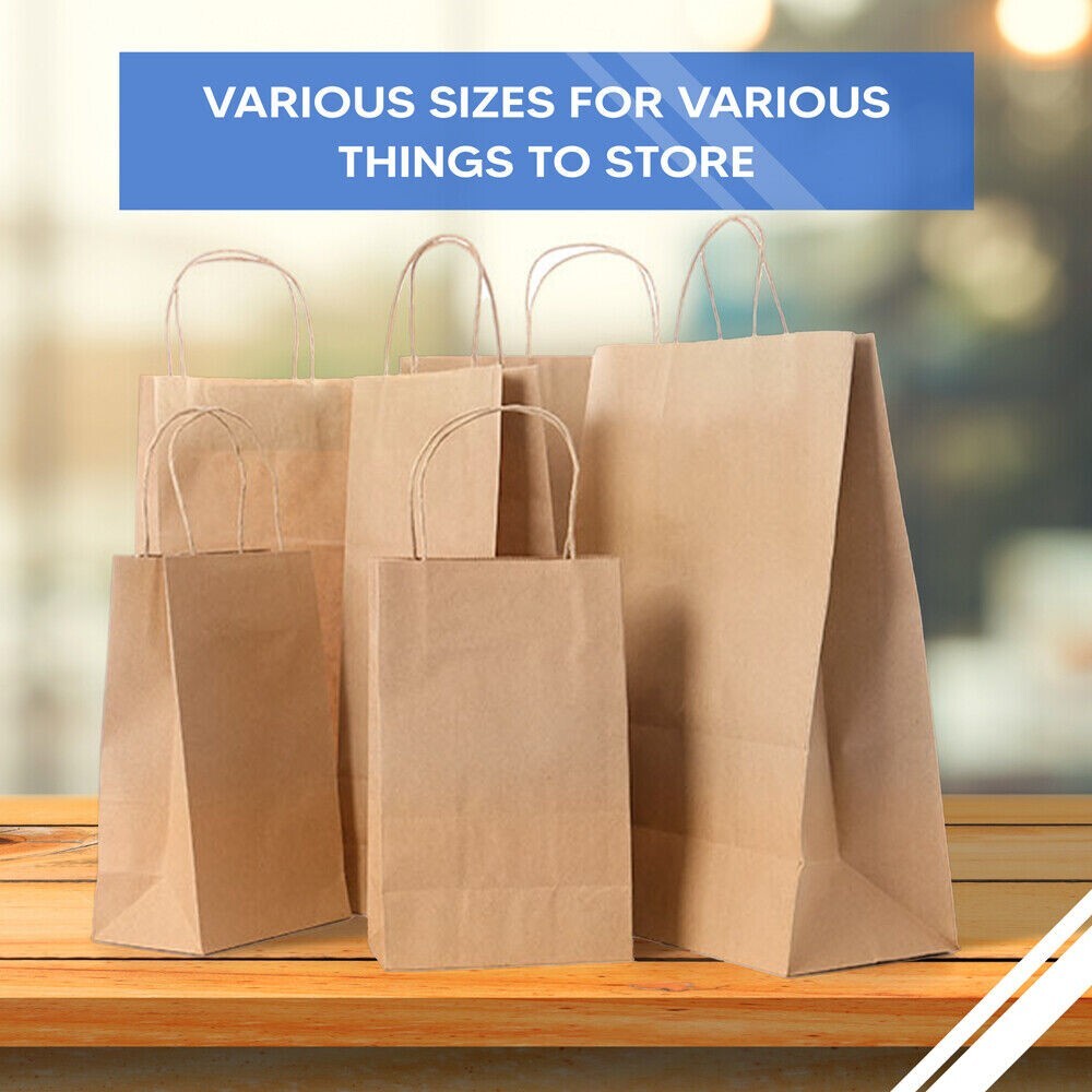 100 x Paper Bags with Twisted Handle 7.6" x 8.6" x 3.2" Brown Kraft Carrier Bags