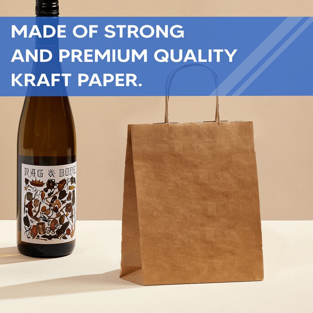 100 x Paper Bags with Twisted Handle 7.6" x 8.6" x 3.2" Brown Kraft Carrier Bags