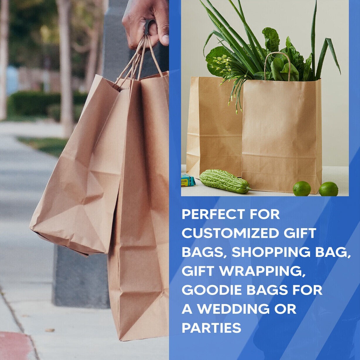 100 x Paper Bags with Twisted Handle 7.6" x 8.6" x 3.2" Brown Kraft Carrier Bags
