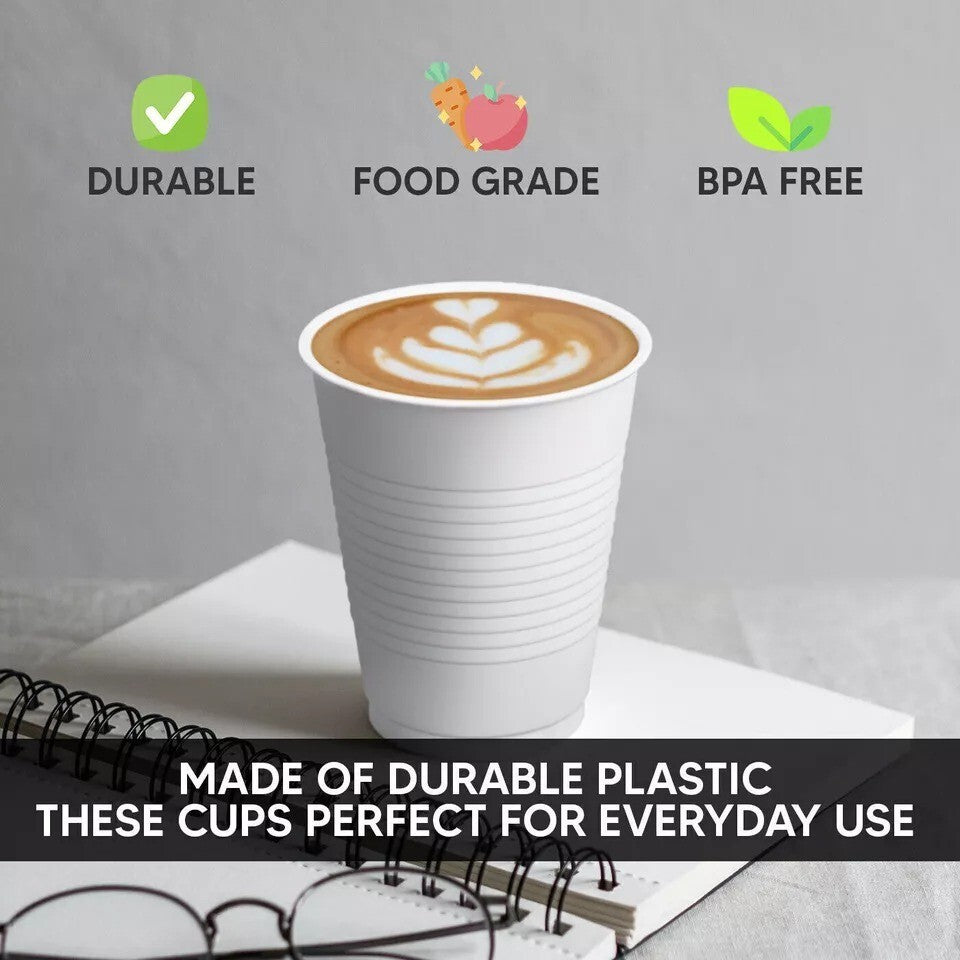 Plastic Drinking Cups White Reusable Vending Water Drinking Cups  7oz (220ml)